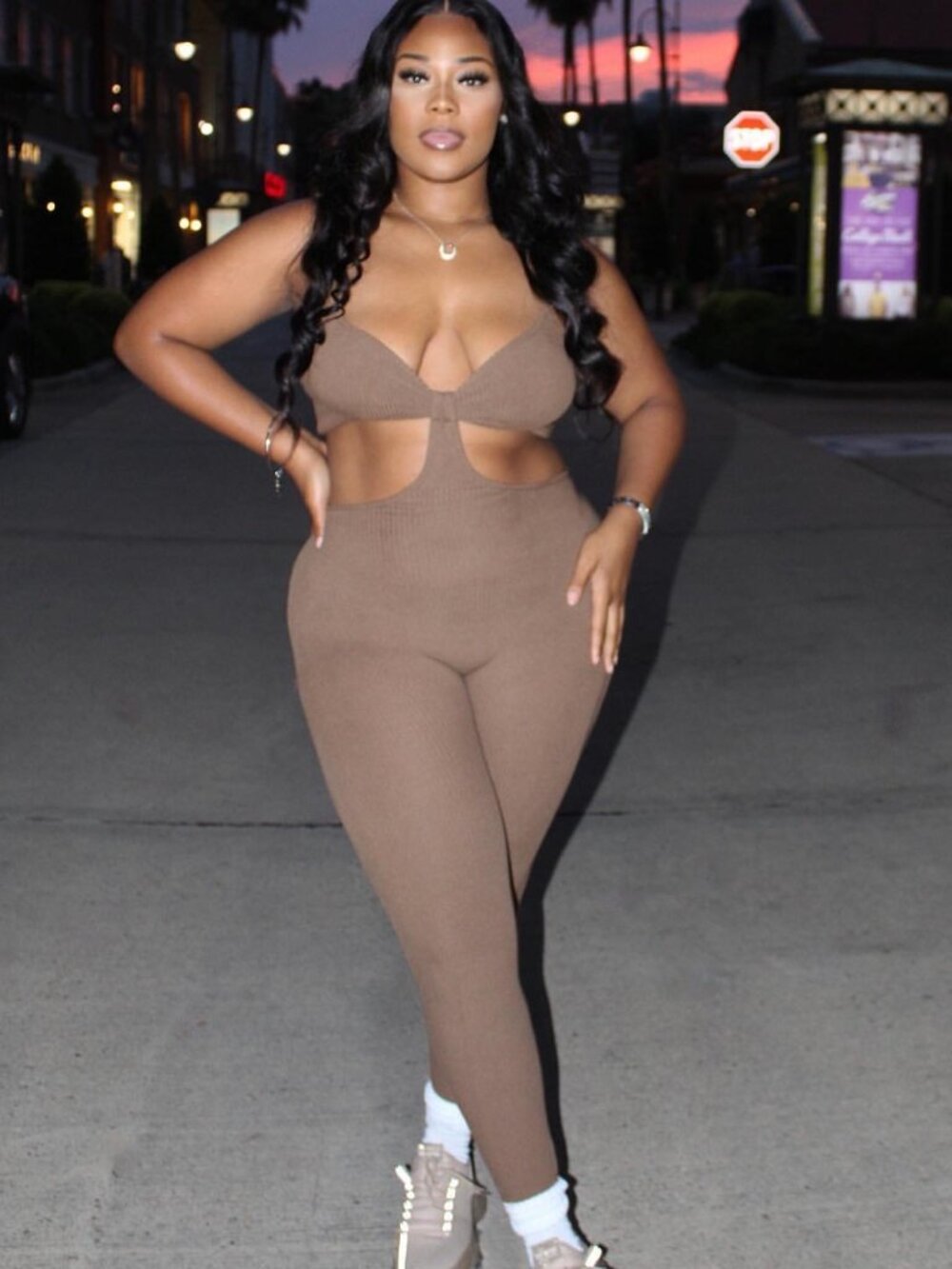 Chocolate Brown Ribbed Cutout Jumpsuit | Stretch Bodycon One Piece Outfit